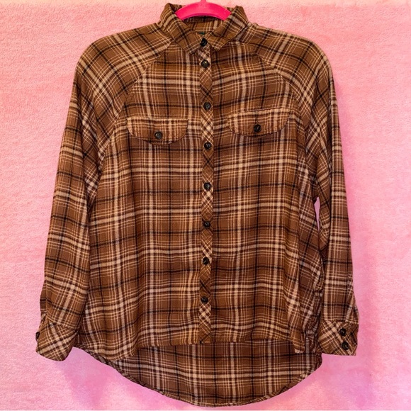 wild fable Tops - Wild Fable Chocolate Brown Flannel Shirt Cream Extra Small XS Festival